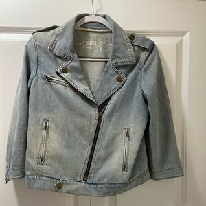 Gap 1969 100% Cotton Denim Jacket 90’s Biker Style Zipper Pockets Women’s Small